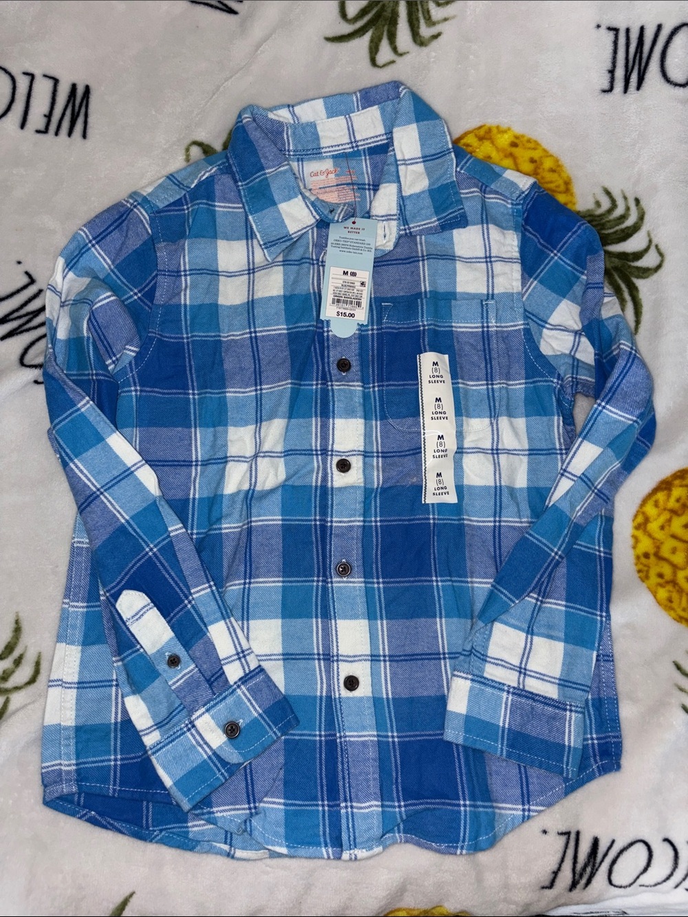 Cat and jack 100% cotton  Blue and White Plaid Button-Down Shirt